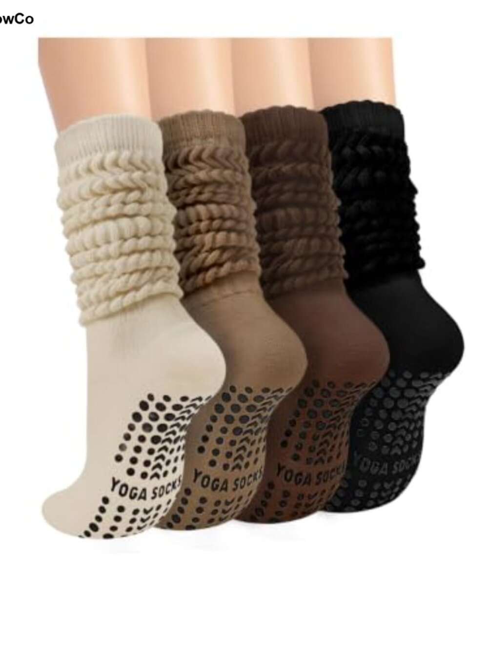Non Slip Grip Socks for Women Pilates Yoga Slouch Socks 4 Pack